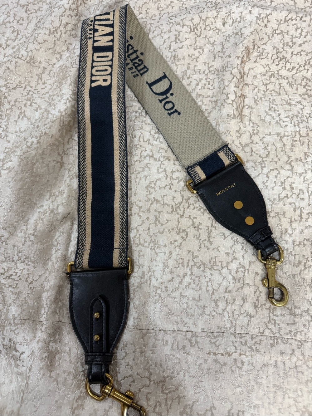 Dior Navy and Beige Logo Webbing Shoulder Strap